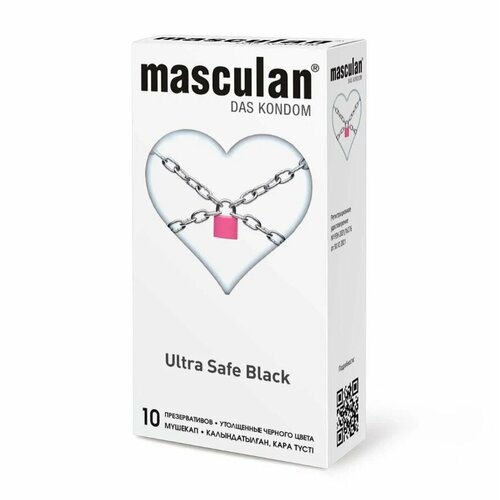 презервативы утолщенные черного цвета black ultra safe masculan маскулан 10шт Презервативы masculan Ultra Safe Black №10