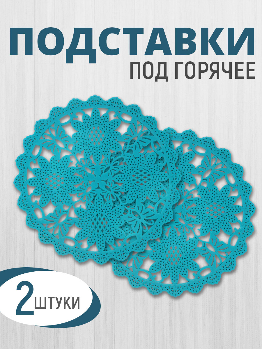 Подставка под горячее круглая 20 см силикон 2шт цвет синий