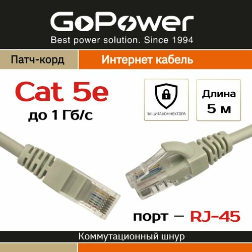 Патч-корд GoPower RJ-45 (m)-RJ-45 (m) 5.0м кат.5е ПВХ 26AWG