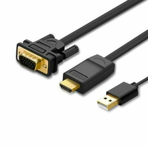 Кабель UGREEN MM101 (30449) HDMI to VGA Converter Cable. Длина 1,5 м. Цвет: черный. видеоадаптер ugreen usb 3 0 hdmi vga 1080p цвет серый 20518