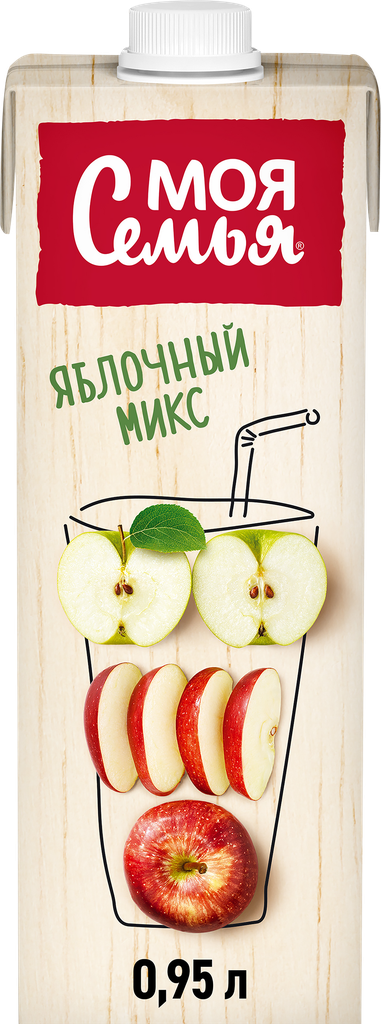 Напиток сокосодержащий МОЯ семья Яблочный микс из яблок, 0.95л