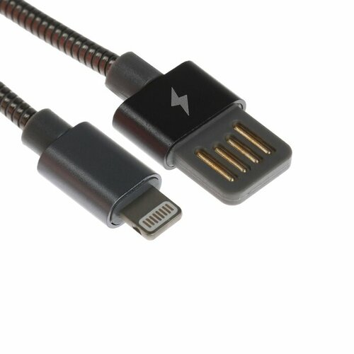 Кабель Lightning - USB, 2.1 А, металлическая оплётка, 1 метр, чёрный кабель usb на miniusb длинна 1 метр цвет чёрный комплект 10штук