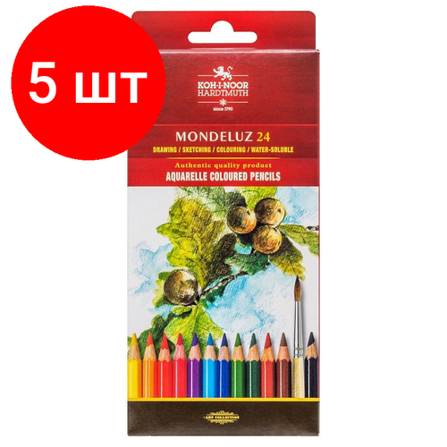 Комплект 5 наб, Карандаши акварельные KOH-I-NOOR, MONDELUZ 24 цв. шестигр, 3718/24 koh i noor карандаши акварельные mondeluz portrait 3724 24 цвета 3724024012pl