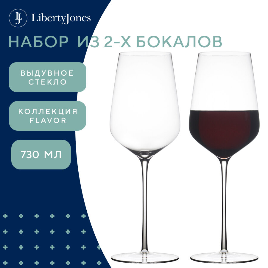 Бокал для вина выдувное стекло Flavor, 730 мл, набор из 2 шт, прозрачные, Liberty Jones, PS_LJ_FL_WGLS_730-2