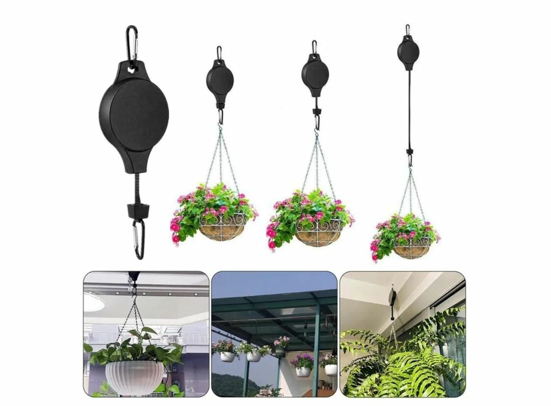 фото Регулируемые подвесные кронштейны для корзин, кашпо 2шт черный