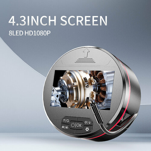 Промышленная камера эндоскопа, 8 мм HD, экран 4,3 дюйма, кабель 5 метра