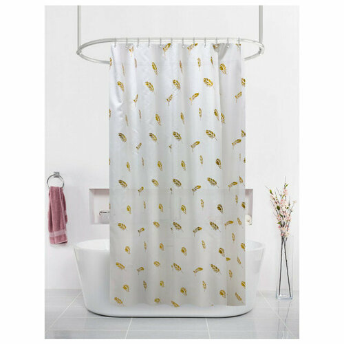 Занавеска для ванной Золотые перья 180х200 полиэстер белая 4717₽