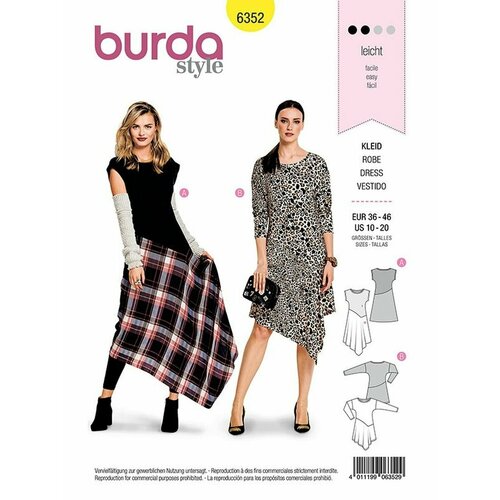 Выкройка Burda 6352 Платье с неровным низом