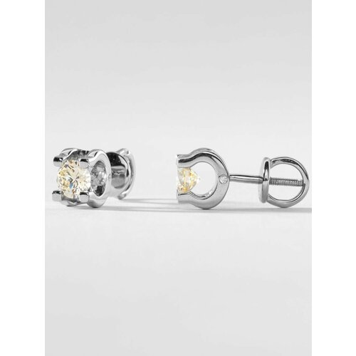 Серьги пусеты KAPLI jewelry серебро 925 проба родирование бриллиант выращенный бриллиант размер 6 мм длина 17 см серебристыйжелтый 4640₽