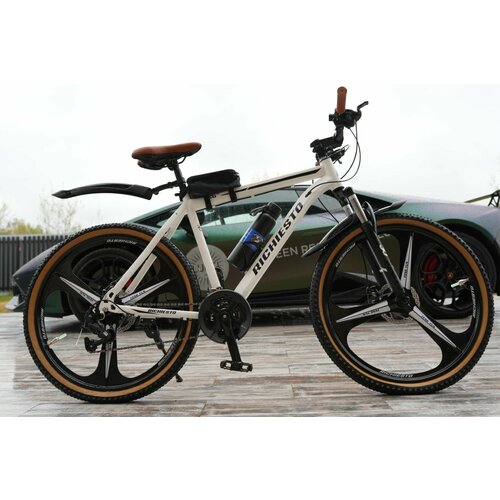 Велосипед горный RICHIESTO 26 колёса Литые диски ТРИ луча Взрослый Подростковый Спортивный белый с коричневым 25500₽