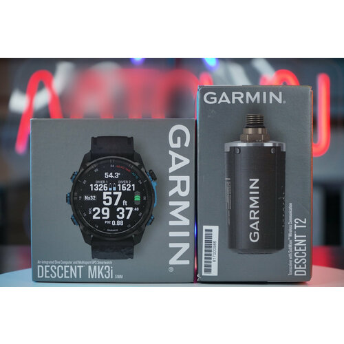 умные часы garmin descent mk2s угольно серый корпус с dlc покрытием черный силиконовый ремешок 010 02403 04 Garmin Descent Mk3i – 51 mm Carbon Gray DLC Titanium with Black Silicone Band and Descent T2 Transceiver