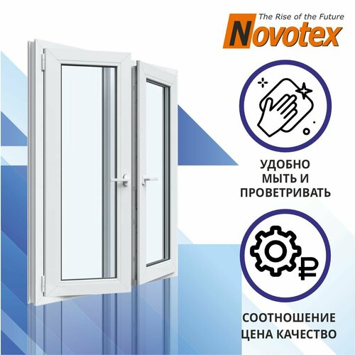 Окно ПВХ двухкаменое 1550x900 мм двухстворчатое: левая поворотная, правая поворотно откидная с москитной сеткой Novotex Techno 58|fenix-8339-rfbs