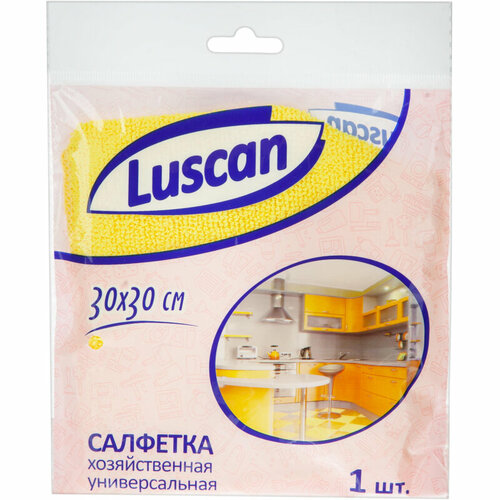 Салфетка хозяйственная Luscan из микрофибры универ 200г/м2 30х30см желтая, 4 штуки
