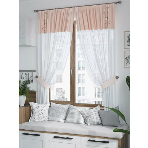 Комплекты штор AT HOME Лонетрис высота 180 см, ширина 150 см, крепление - шторная лента, Белый