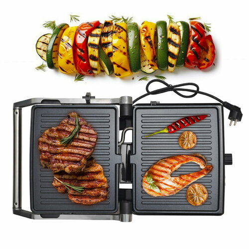 Гриль электрический контактный 2000 Вт Kamille KM 6706 с антипригарным покрытием серебристый 752000₽