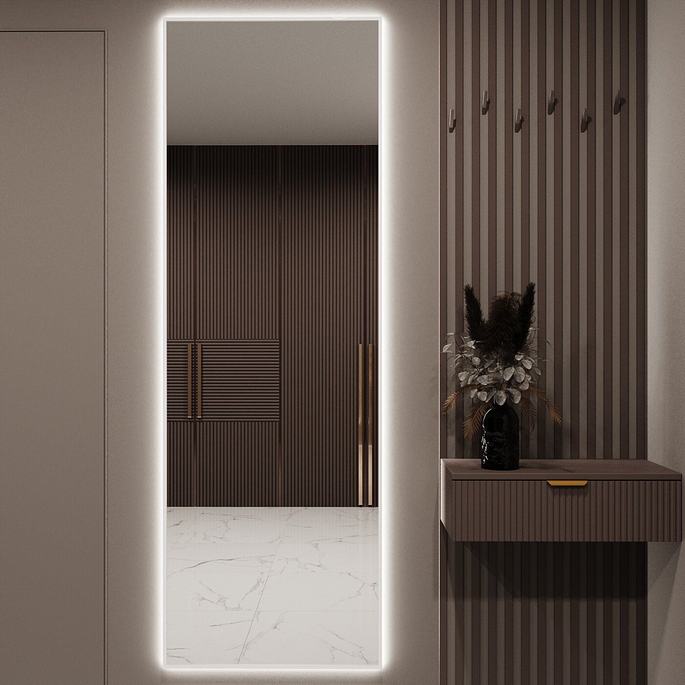 Зеркало с подсветкой в алюминиевой раме настенное Market-house 180х60 см. Свет: Нейтральный Белый 6000К. Белое