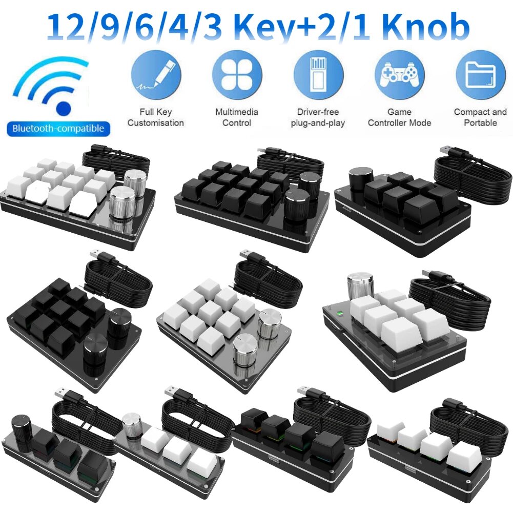 Беспроводная механическая клавиатура, программируемая с 2 ручками, USB ...