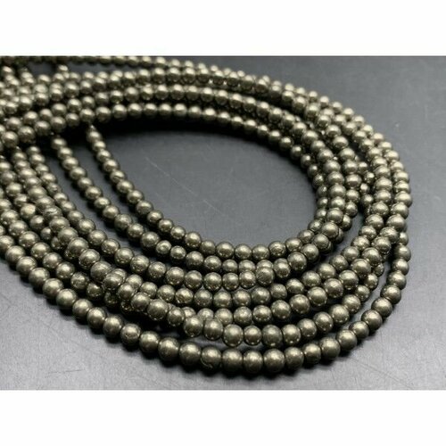 Каменные бусины, Пирит, шарик гладкий, 4 мм, длина нити 38 см, около 95 бусин