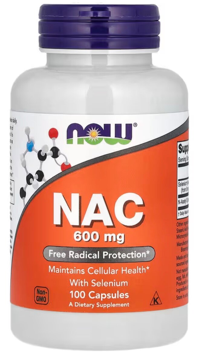 NOW Foods, NAC с селеном, N-Acetyl Cysteine, 600 мг, 100 капсул