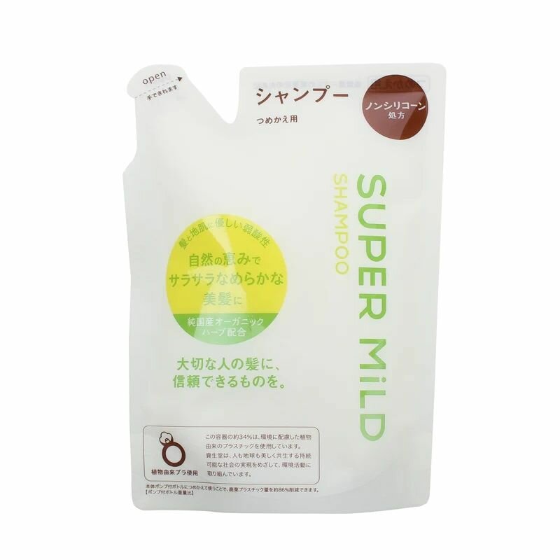 Мягкий шампунь для волос "Нежный уход" с ароматом трав Shiseido Super Mild, мягкая упаковка, 400 мл.