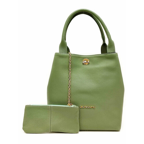 Сумка тоут Di Gregorio, фактура зернистая, светло-оливковый