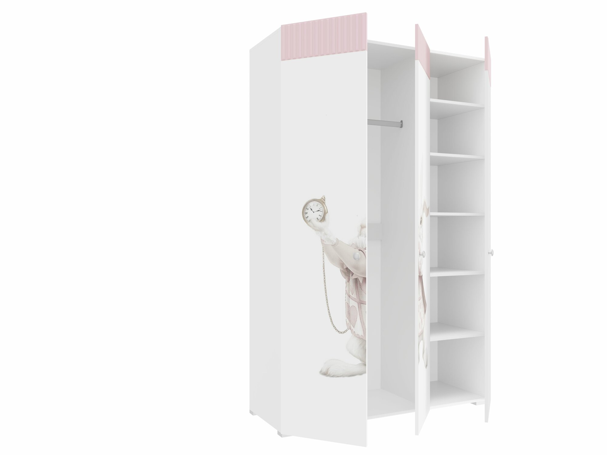 Шкаф для одежды комбинированный 3-х створчатый "Алиса" ПМ-332.25 Розовая/Белый