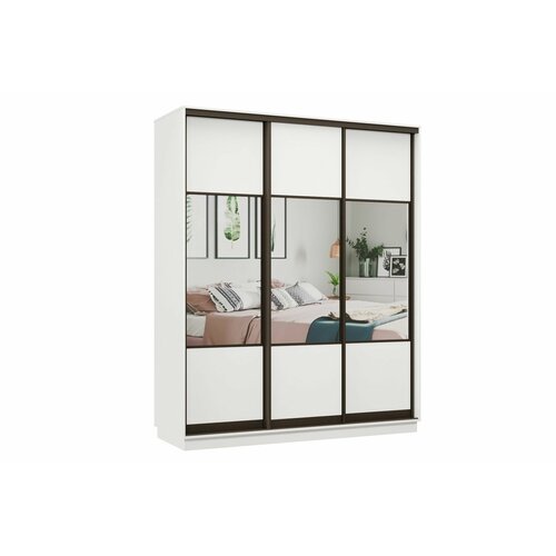 Шкаф-купе ЛофтКлассика белый с зеркалами ЛДСП профиль бронза с полками штангой для дома дачи спальни гостиной прихожей 2100х2400х600 мебельный РАЙ 36720₽