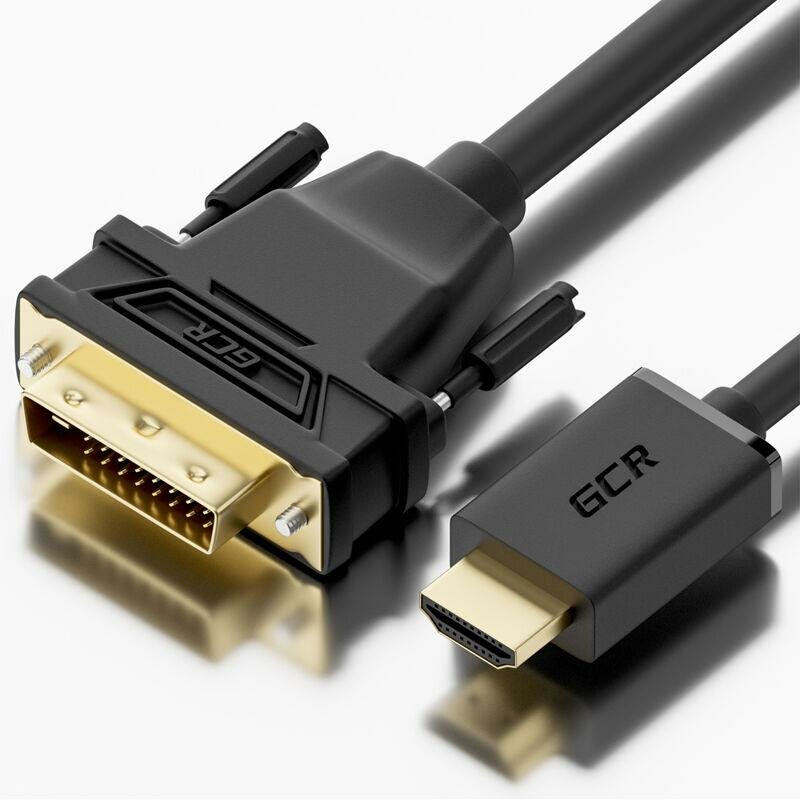 Greenconnect Кабель HDMI-DVI 1.0m черный, OD7.3mm, 28/28 AWG, позолоченные контакты, 19pin AM HDMI — DVI 19M / 25M double link