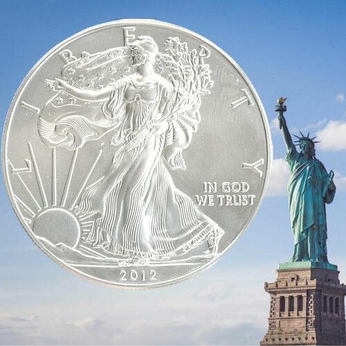 Серебряная монета 1 доллар Американский серебряный орел или Шагающая свобода. США. 2012 г.