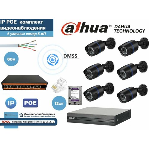 Полный готовый DAHUA комплект видеонаблюдения на 6 камер 5мП (KITD6IP100B5MP_HDD4Tb)