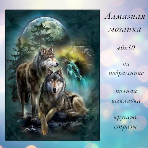 Алмазная мозаика, алмазная живопись на подрамнике 40х50 Картина стразами Волки алмазная мозаика на подрамнике 40х50 волки и девушка