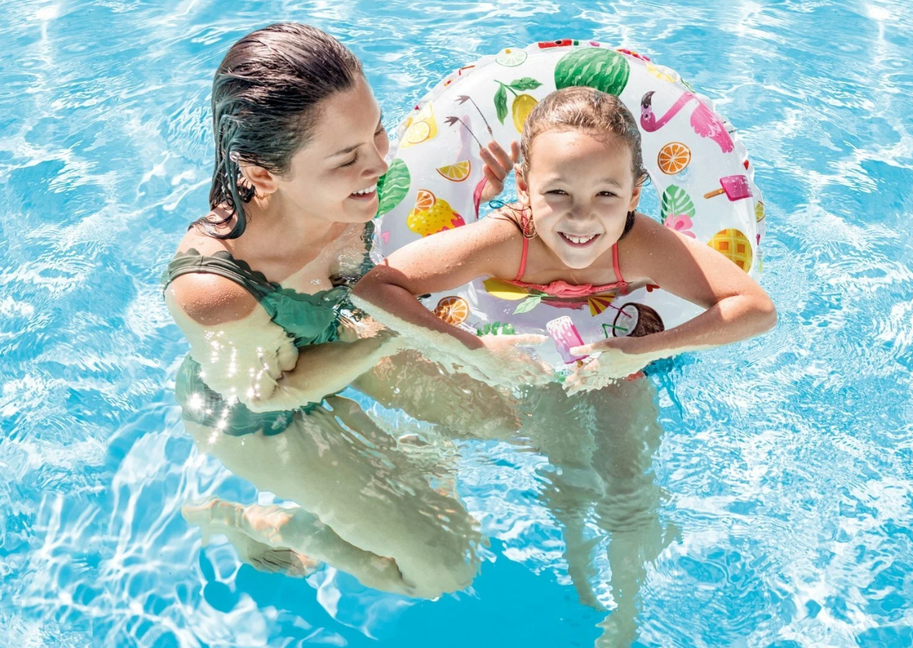 Надувной круг для плавания INTEX Cool 51 см, для детей от 3 до 9 лет на пляж и в бассейн, нагрузка до 30 кг, плотные с рисунком, без насоса, прозрачные, цвет микс / 1 шт