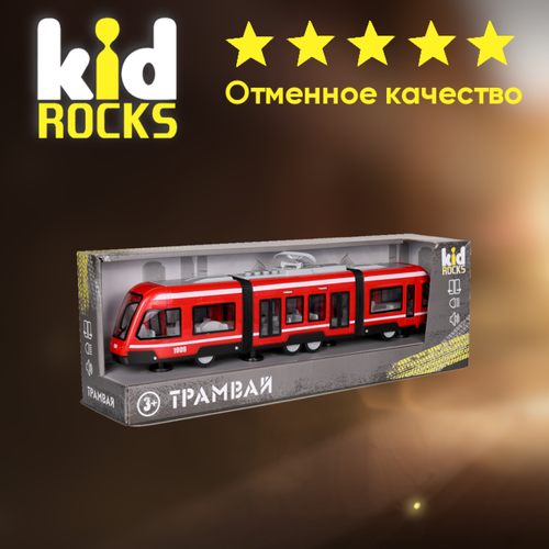 Машинка KID ROCKS трамвай красный 45 см / КИД рокс модель kid rocks трактор с прицепом масштаб 1 16 со звуком и светом yk 2114