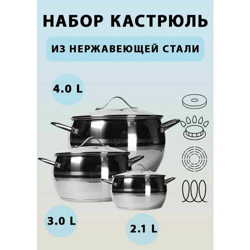 Набор кастрюль из нержавеющей стали 6 предметов