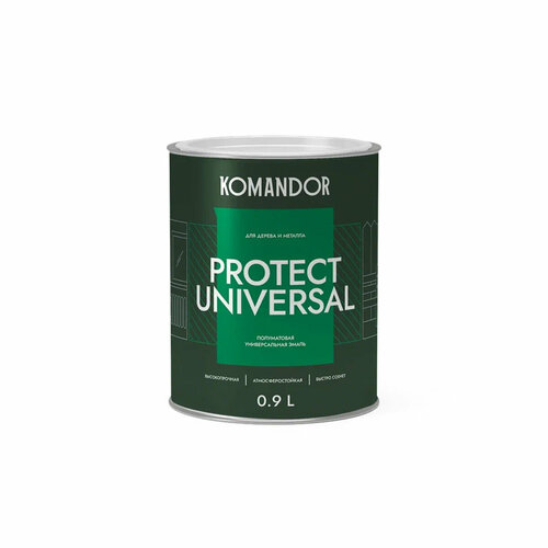 Эмаль универсальная Komandor Protect Universal, алкидная, полуматовая, база А, белая, 0,9 л