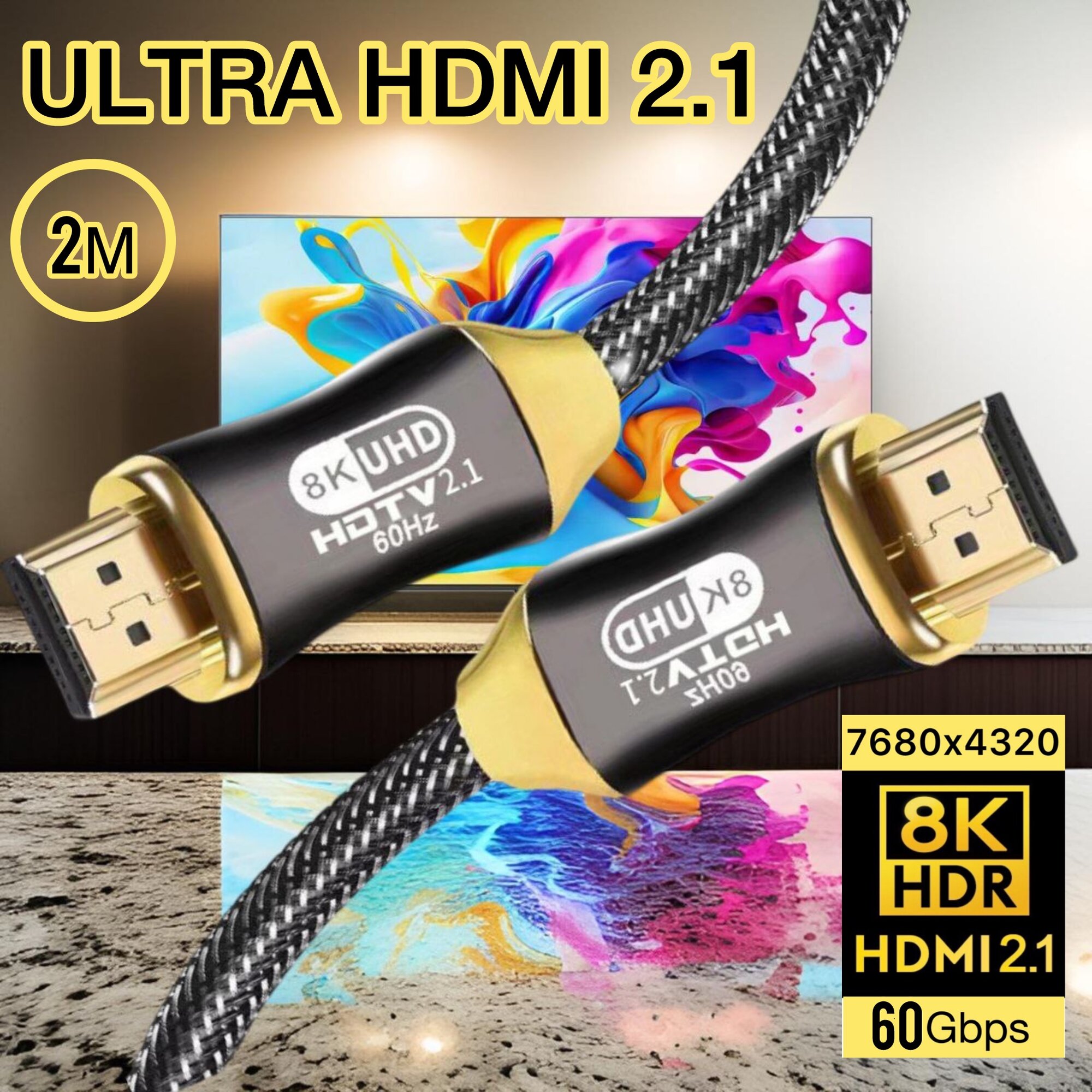 Кабель HDMI 2.1 4K Ultra HD 60Hz AOC / Суперсовременный для подключения Smart TV, Apple TV, XBOX, Series X, PS5 / черный / 2 метра
