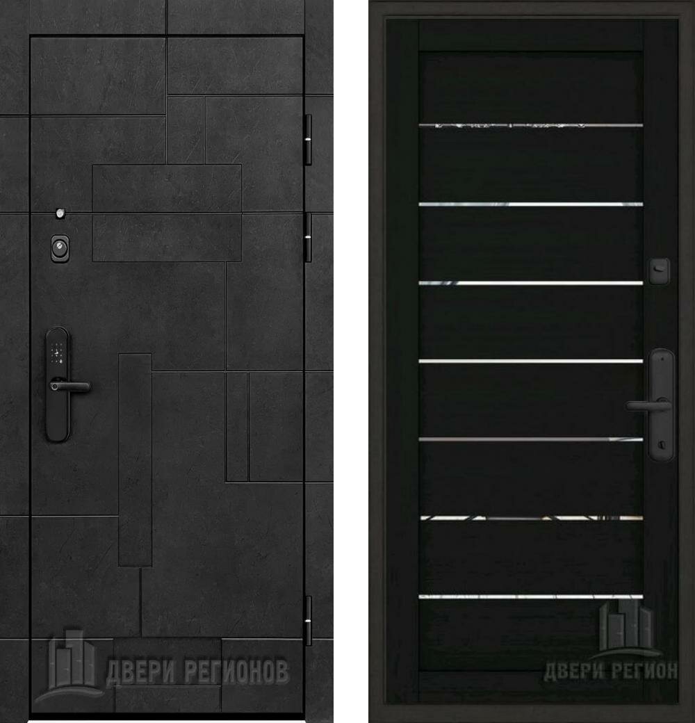 фото Входная дверь Regidoors флагман доминион LIGHT 2125 с зеркалом "Шоко велюр" с электронным биометрическим замком 950x2040, открывание правое