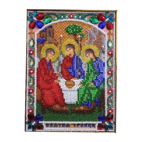Набор для вышивания бисером с камнями и жемчугом К-13 Икона Св Троица 13х18 890₽