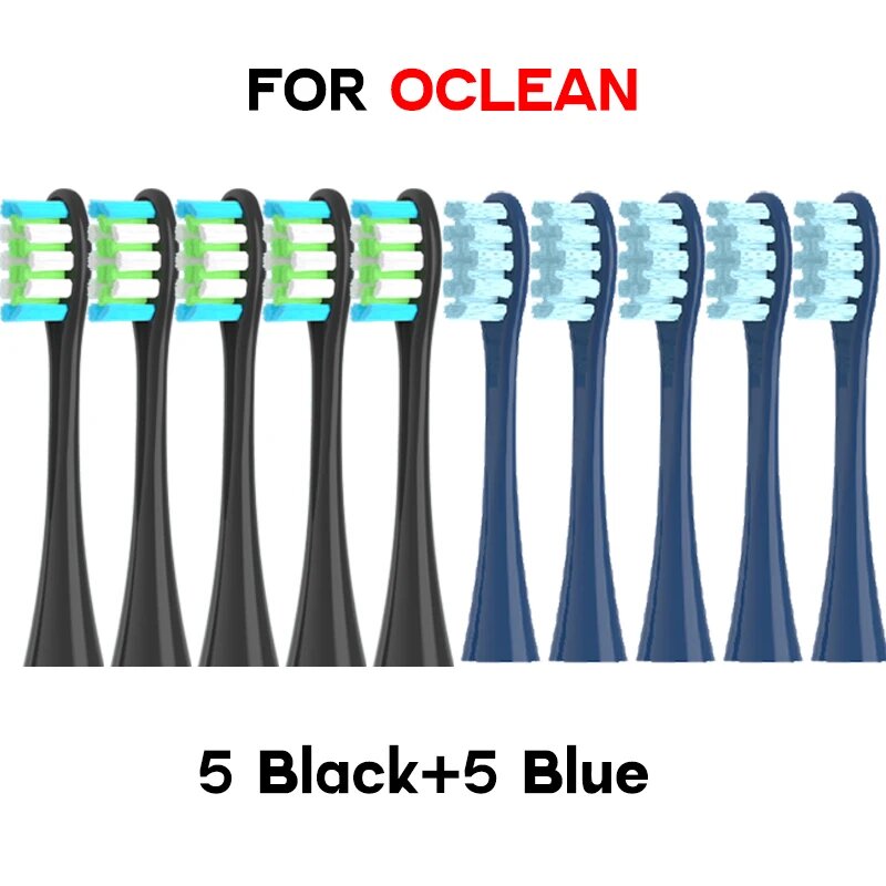 Насадки для зубных щеток Oclean, 10 шт, мягкие, DuPont, 5Black5Blue