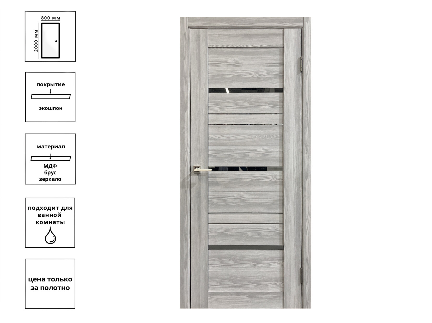Межкомнатная дверь Дера Tandem 14-ЗР ясень Ривьера Айс распашная со стеклом 80x200 см