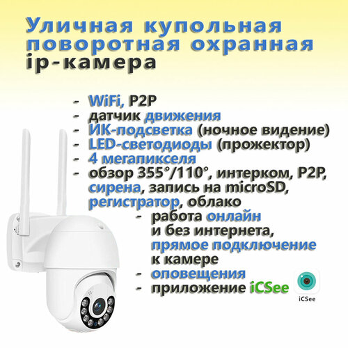 Уличная купольная поворотная IP WiFi камера iCSeeKerui 4МП 4358₽