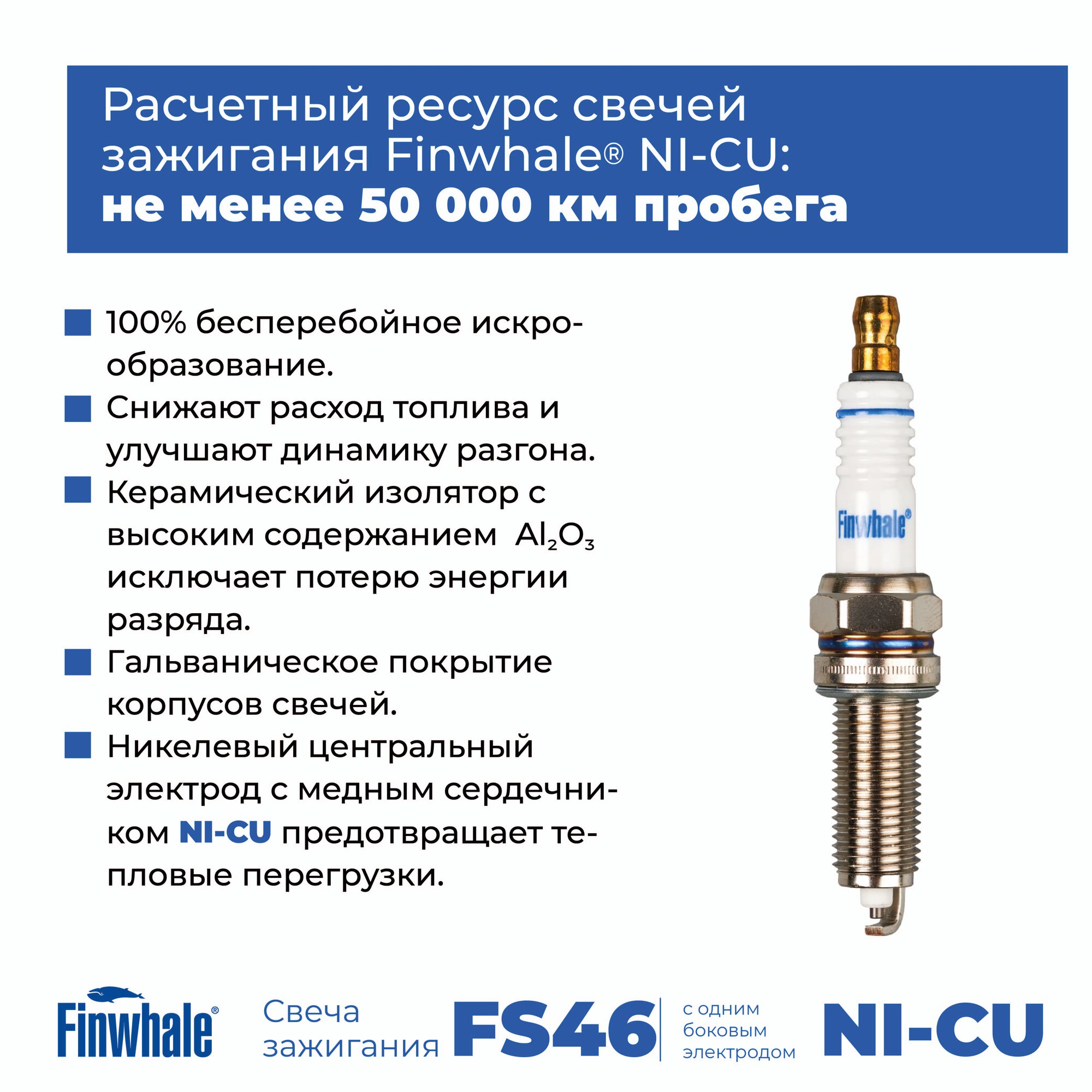 Свечи зажигания для Hyundai Solaris, Creta (1.6l), Elantra 5-6 (1.6l), Kia Rio 3-4, Cerato 2-3 (1.6l), Finwhale FS46, 1885510060 / 1885410080 / 1885810090, 4шт — фото 1