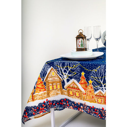 Скатерть из рогожки Alice Textile Полночь, хлопок 100 %, 180 х 145 см, новый год 2025