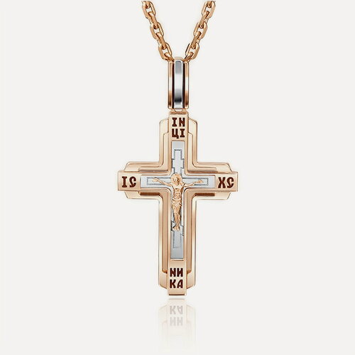 Изображение товара Крестик, комбинированное золото, 585 проба, эмаль