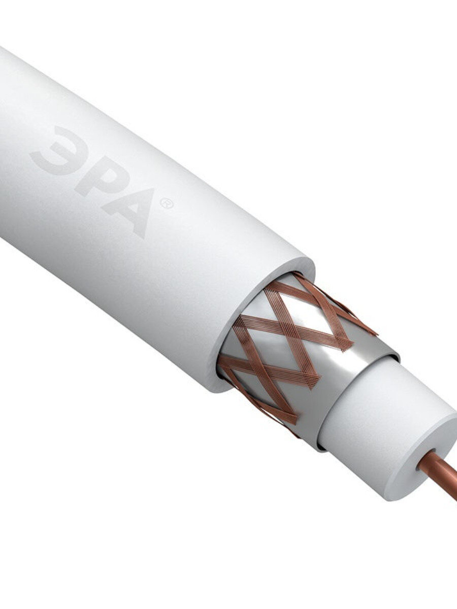 ЭРА Кабель коаксиальный RG-6U, 75 Ом, Cu/(оплётка Cu 64%), PVC, цвет белый, бухта 100 м (Б0044603)