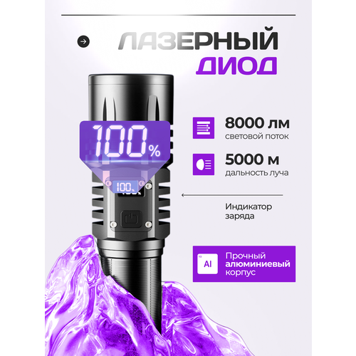 Фонарик аккумуляторный ручной с дисплеем