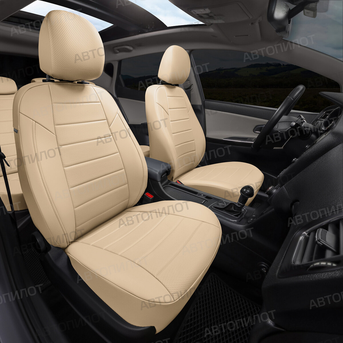 Чехлы Автопилот для Hyundai Solaris I Sd / KIA Rio III Sd (задняя спинка 40/60) с 10-17г. Экокожа, бежевый + бежевый.