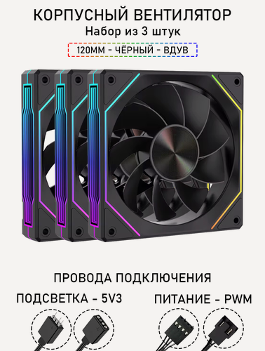 Изображение товара Вентилятор для корпуса LovingCool - 4RS, набор из 3 штук, 120мм, чёрный, вдув, A-RGB, PWM + 5v3