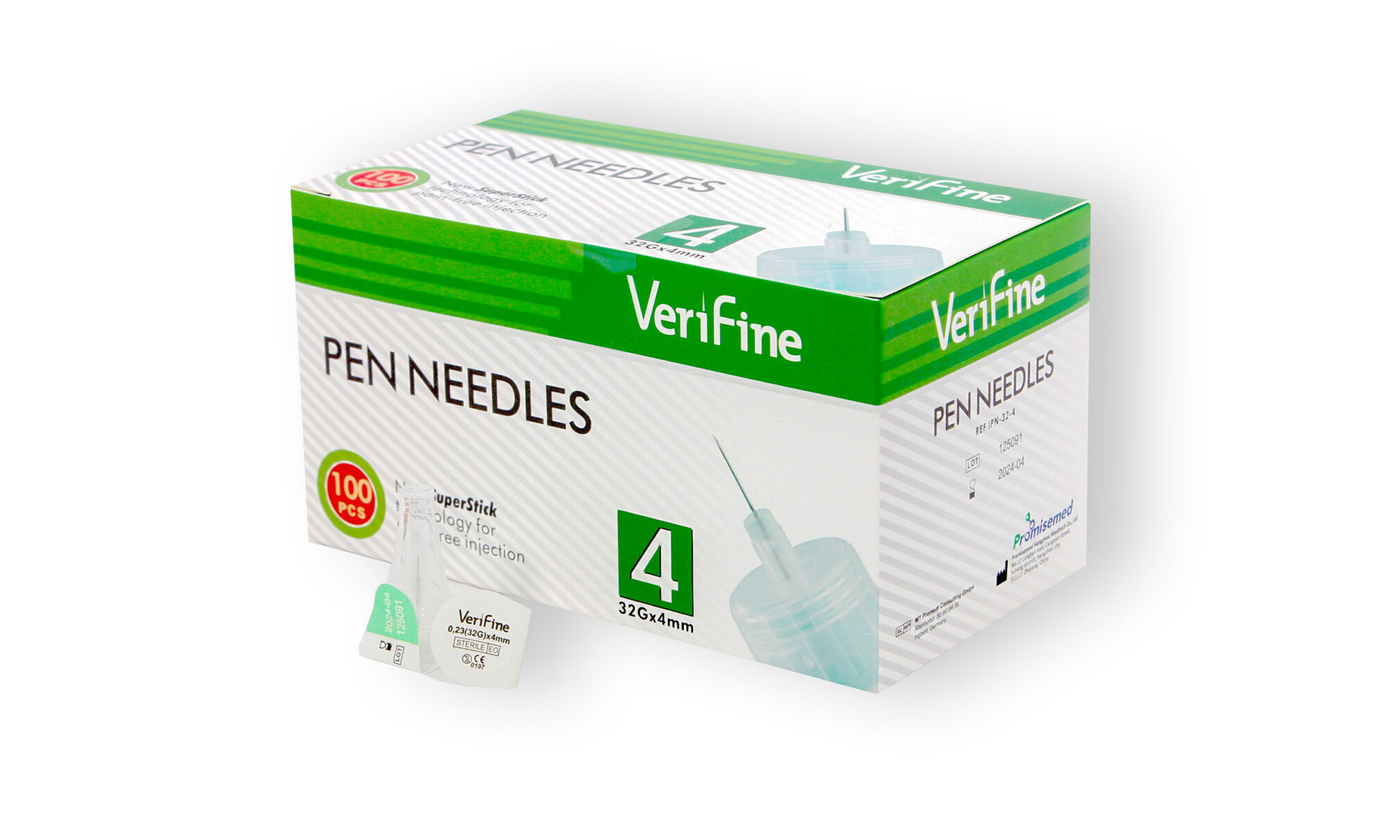 Картинки Иглы для шприц-ручек VeriFine (Верифайн) 4мм, 32G, 0.23мм, 100 шт.
