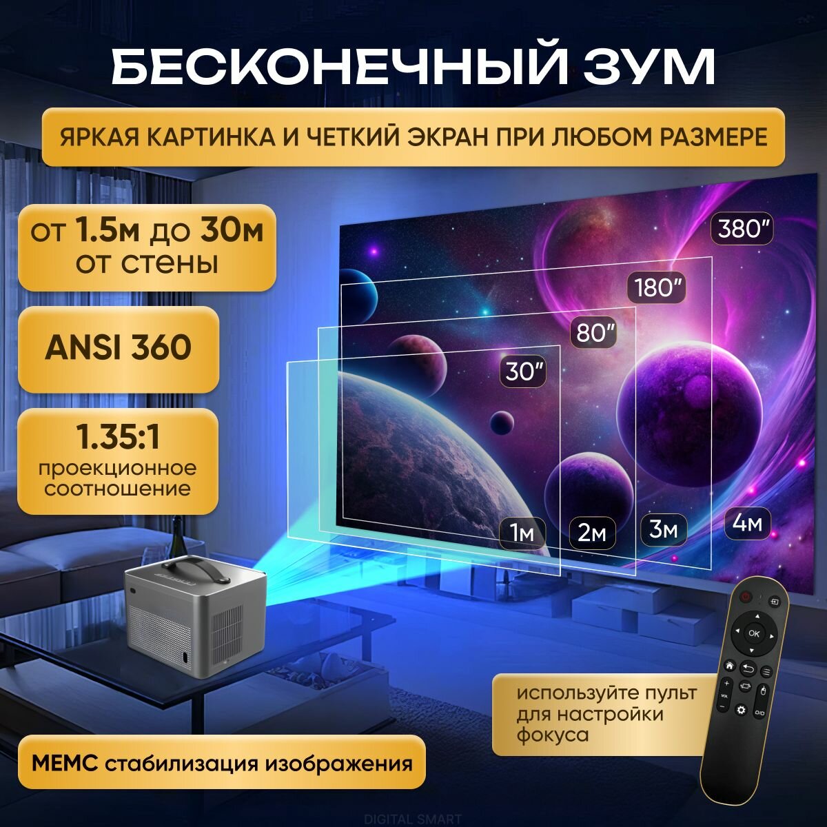 Проектор Умный 5G 2025, FULL HD 4K для фильмов и игр, Встроенные динамики, Wi-Fi, Bluetooth — фото 1